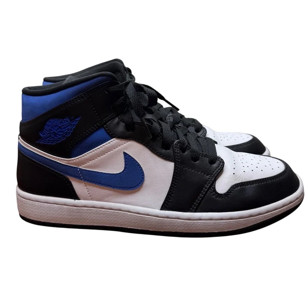 Air Jordan 1 Mid Signal Blue Black White Sneakers 554724-140 Mens Size 10